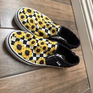 Vans Classic Slip-On Shoes Womens Size 8.5 Sunflower Checkerboard Sneakers